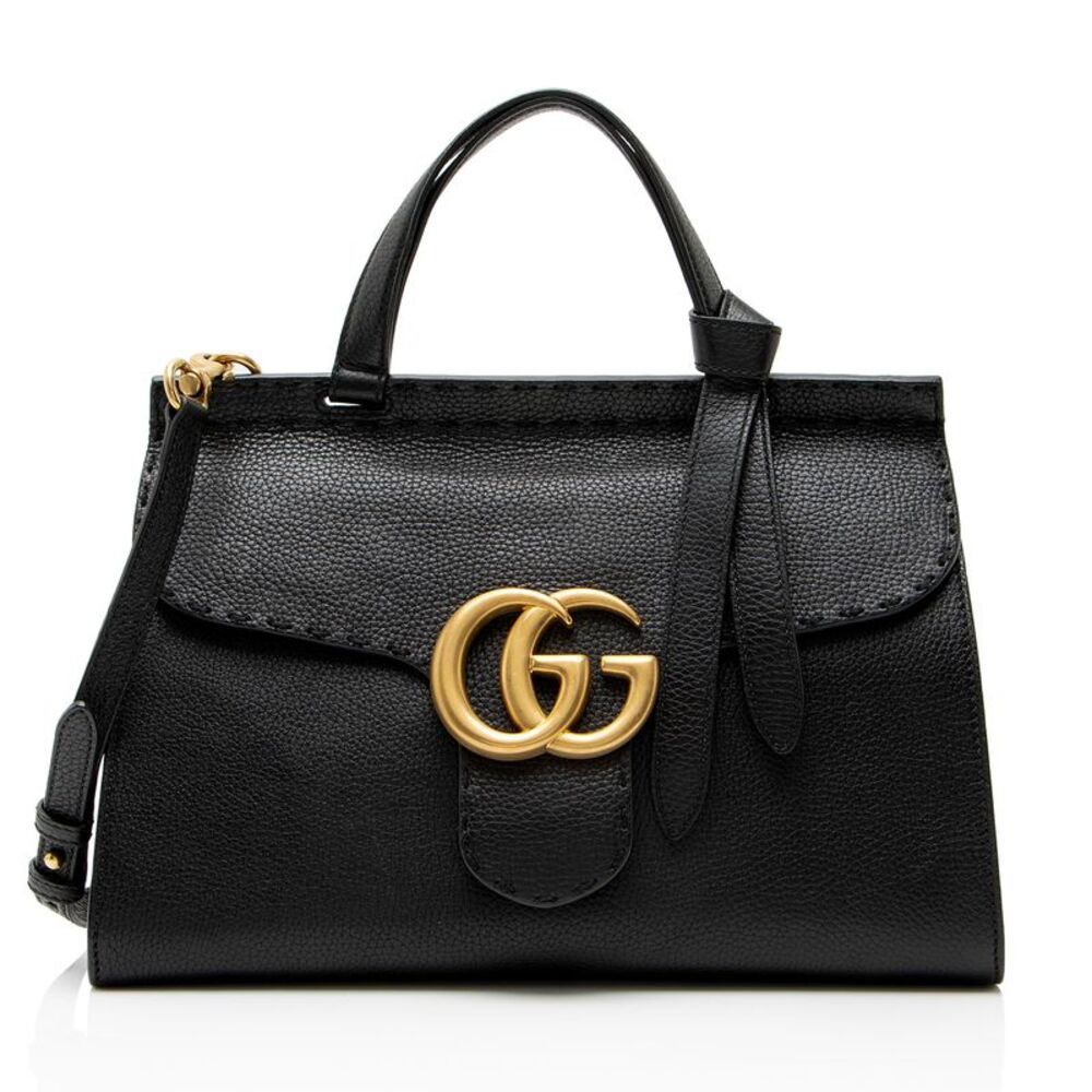 Gucci Pebbled Leather GG Marmont Top Handle